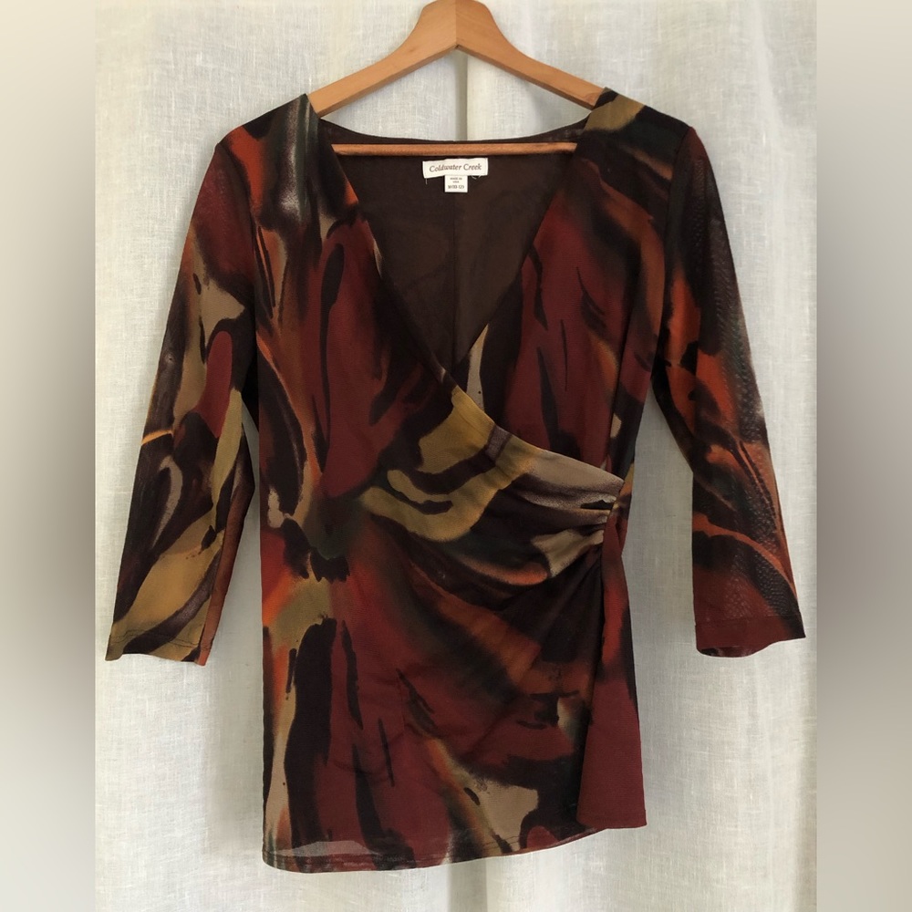 coldwater creek multicolored 3/4 sleeve v-neck top